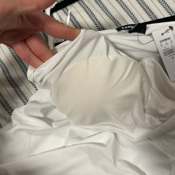 Express Body Contour Mesh Ruched Side Slit Midi Dress With Bra Cups XS - Picture 5 of 5